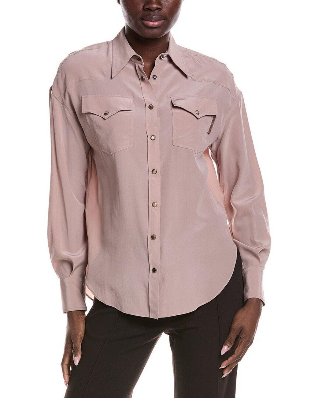 Brunello Cucinelli Pink Silk Western Shirt