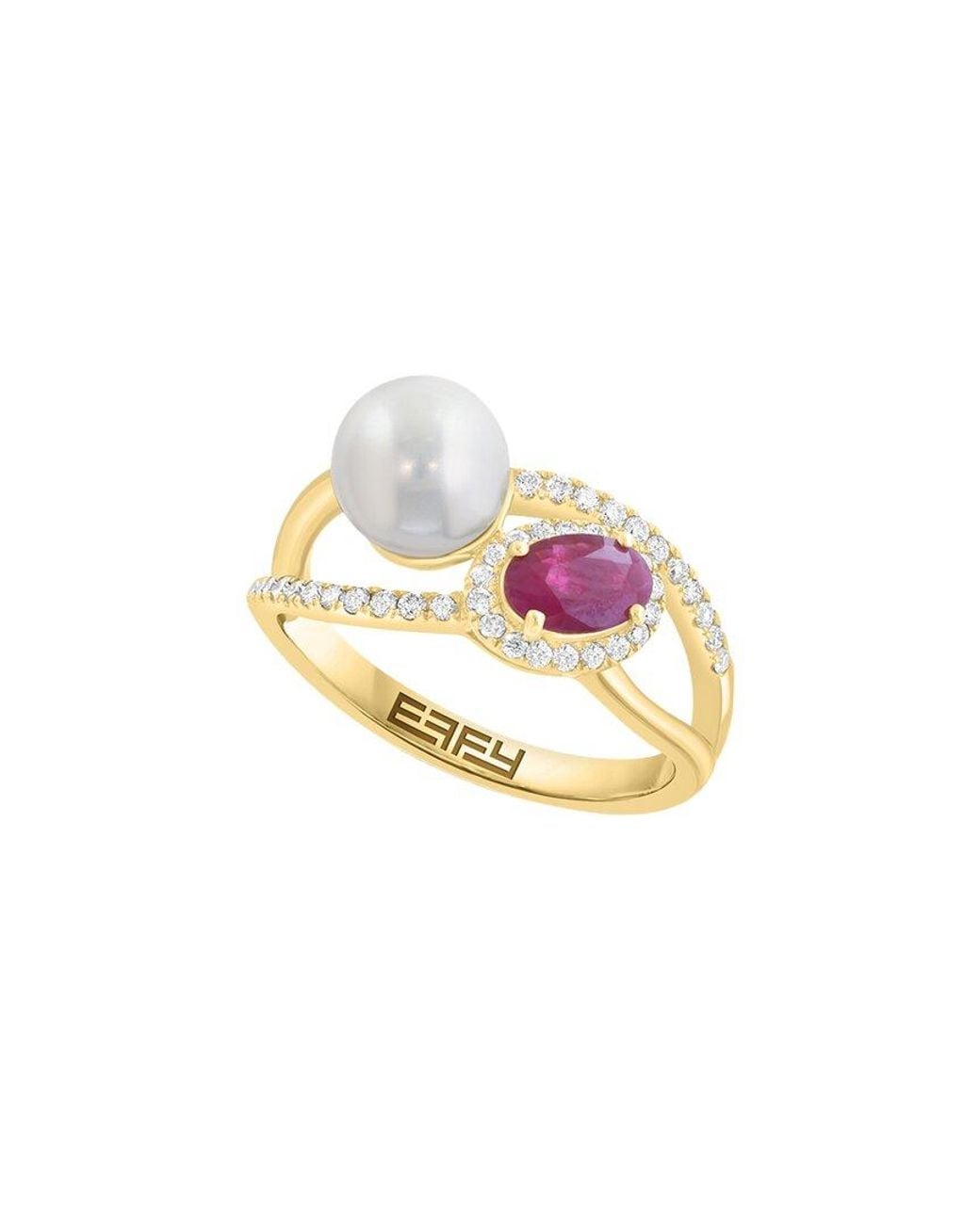 Effy Fine Jewelry White 14K 0.69 Ct. Tw. Diamond & Ruby & 7Mm Pearl Ring