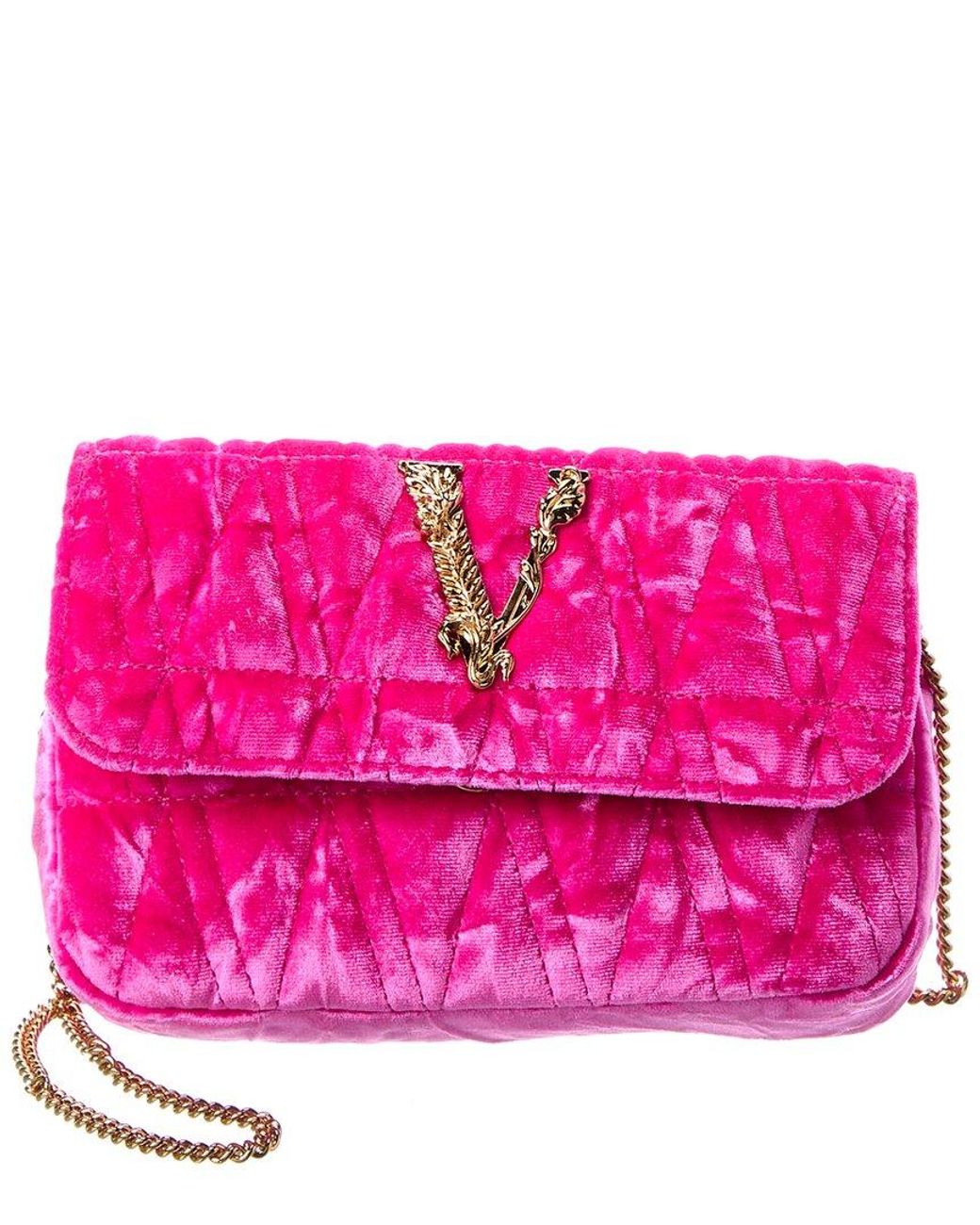 Versace Virtus Mini Velvet Shoulder Bag in Pink | Lyst UK