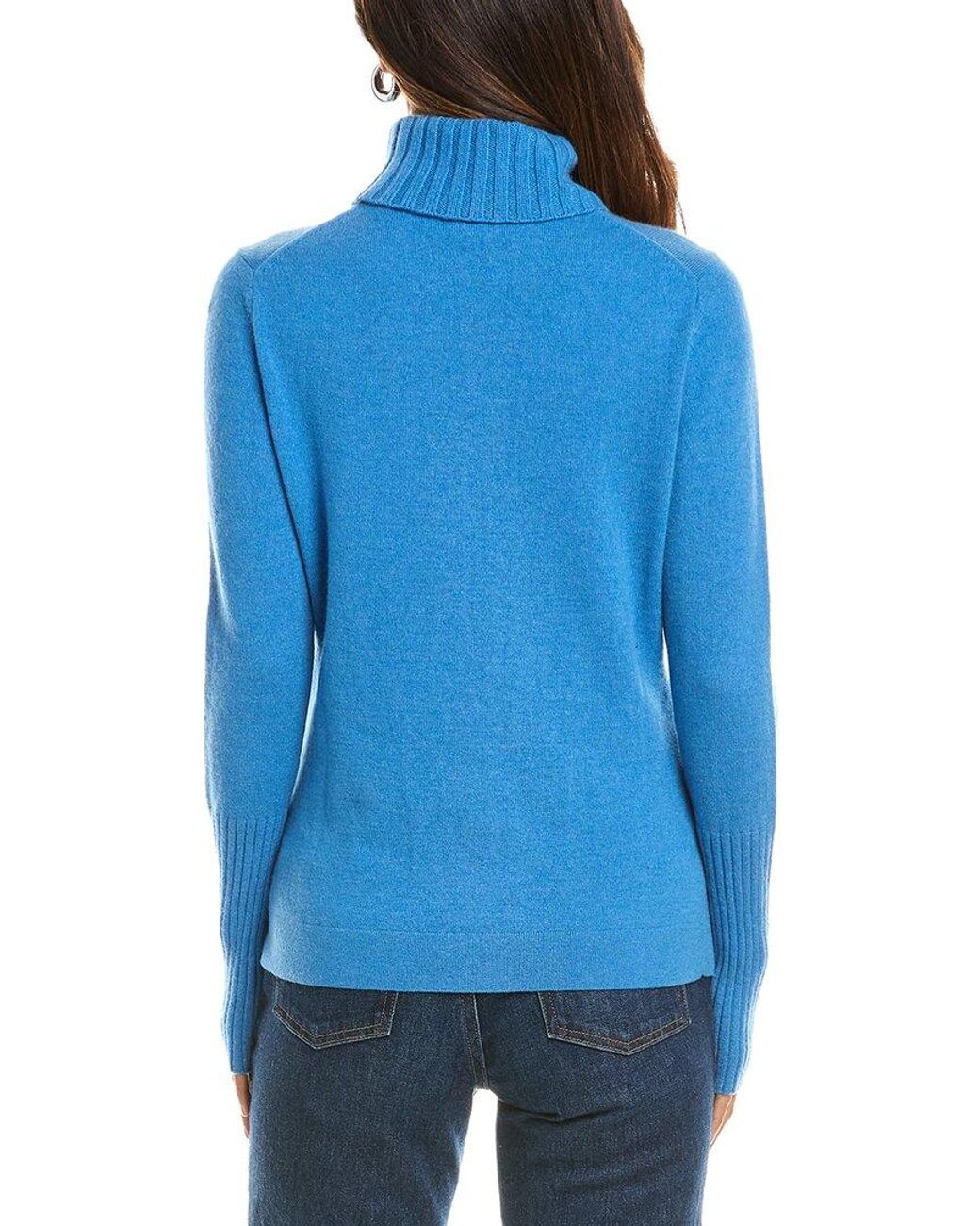 Forte Blue Chunky Trim Turtleneck 100% Cashmere Sweater