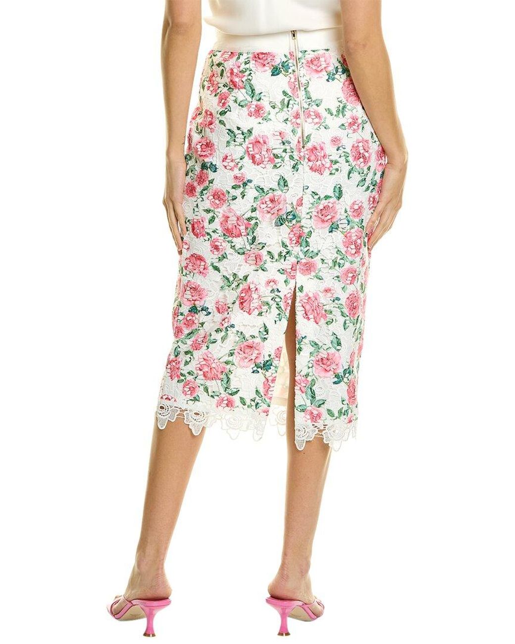 Gracia White Floral-Lace Slit-Back Bodycon Midi Skirt