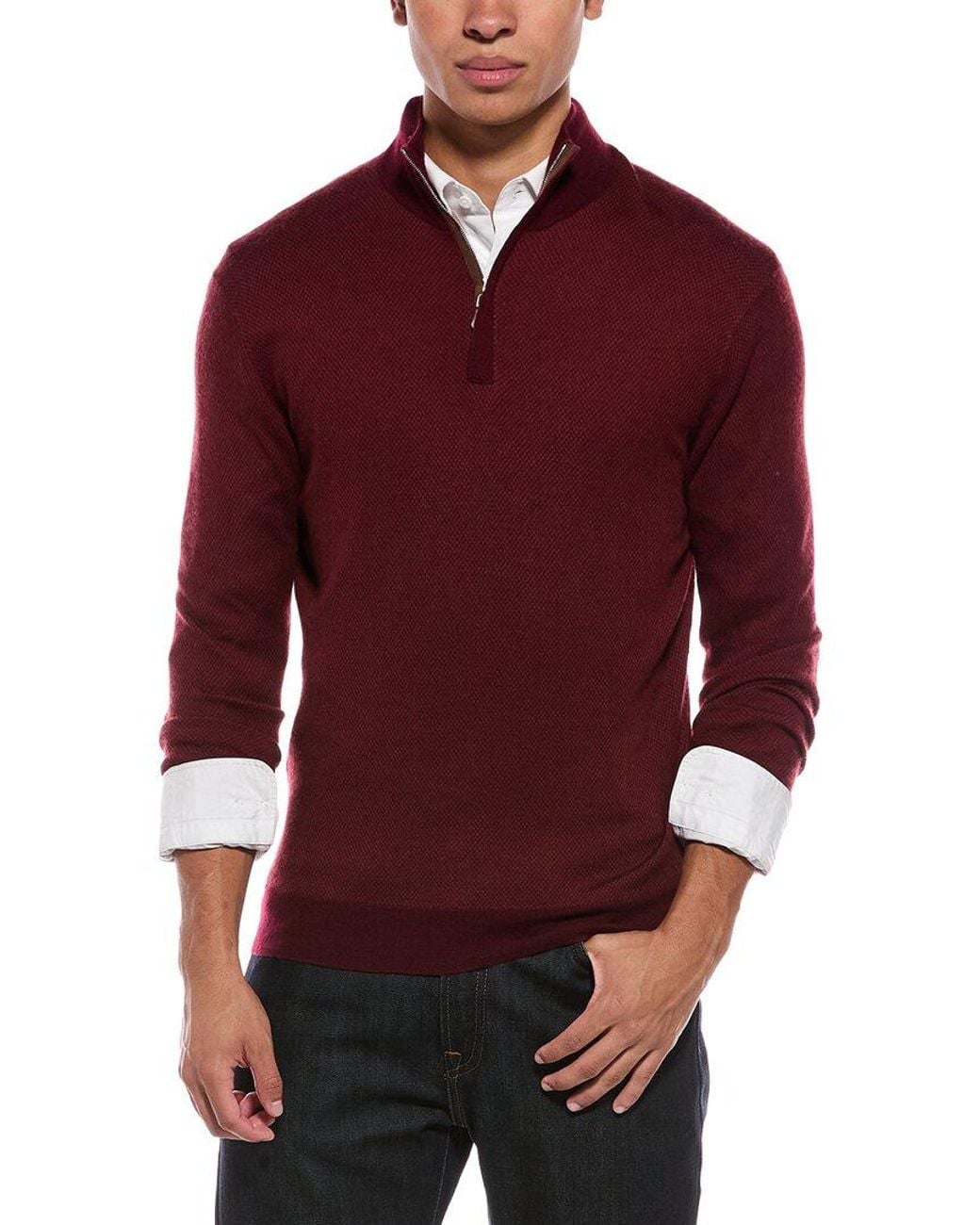 N.Peal Cashmere Red Regent Birdseye 1/2-Zip Cashmere & Silk-Blend Mock Neck Sweater for men