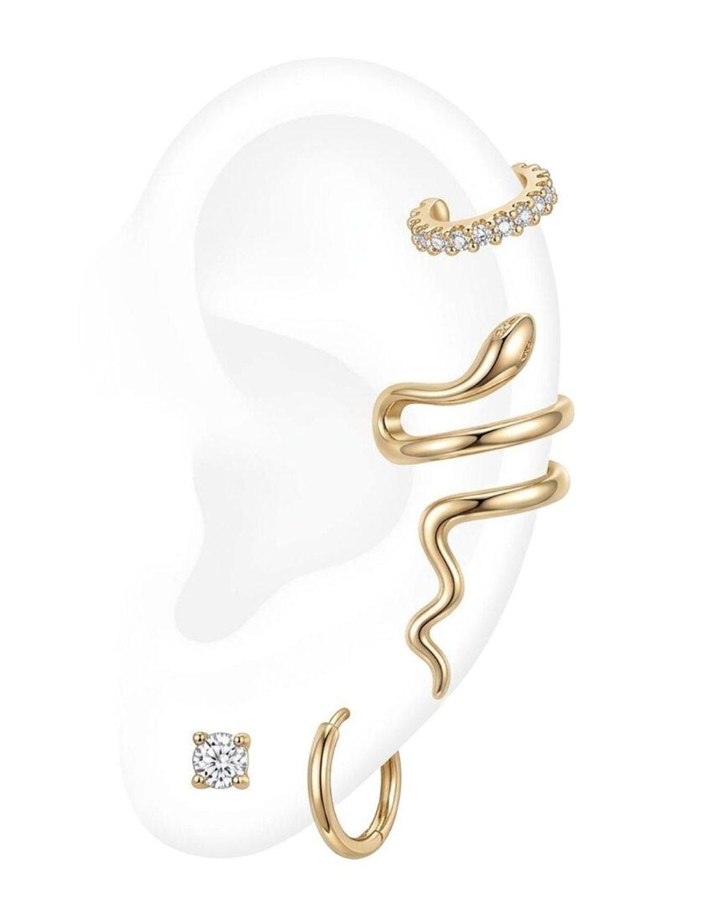 Liv Oliver Metallic 18K Plated Cz Earrings Cuff Set