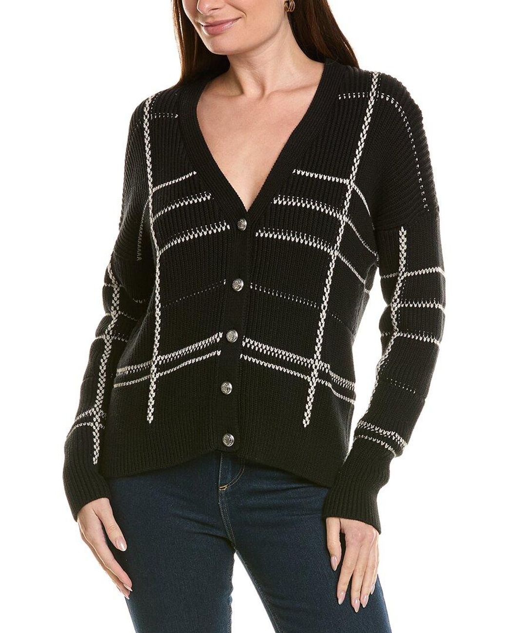 Autumn Cashmere Black Plaid Shaker Cardigan