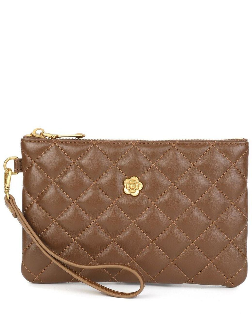 Tiffany & Fred Paris Brown Diamond Quilted Leather Wristlet