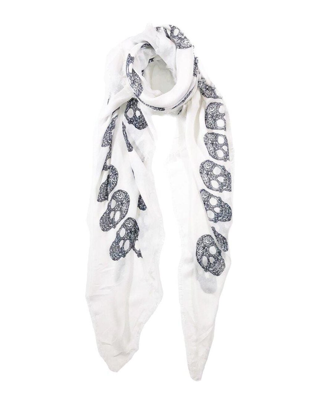 Blue Pacific White Tissue Cashmere-Blend Frida Skulls Scarf