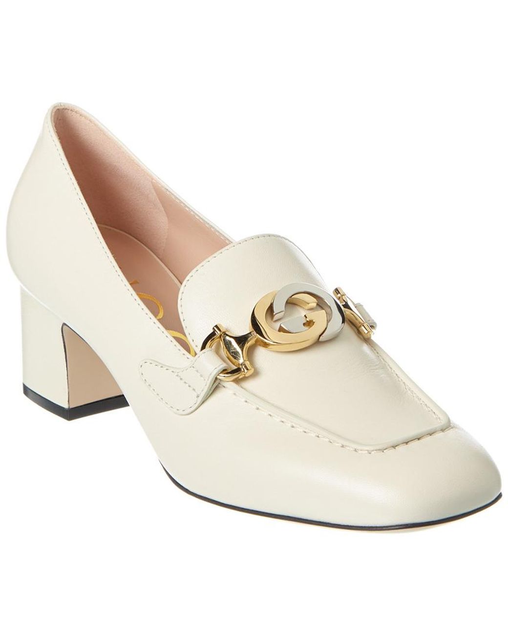 Gucci mid heel loafer white deals