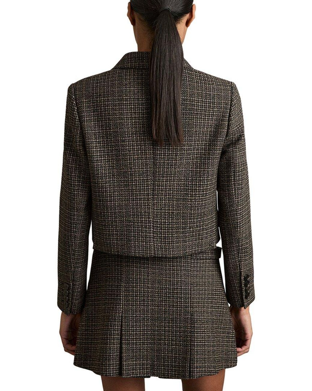 Reiss Black Vienna Double-Breasted Cropped Textured Wool-Blend Blazer