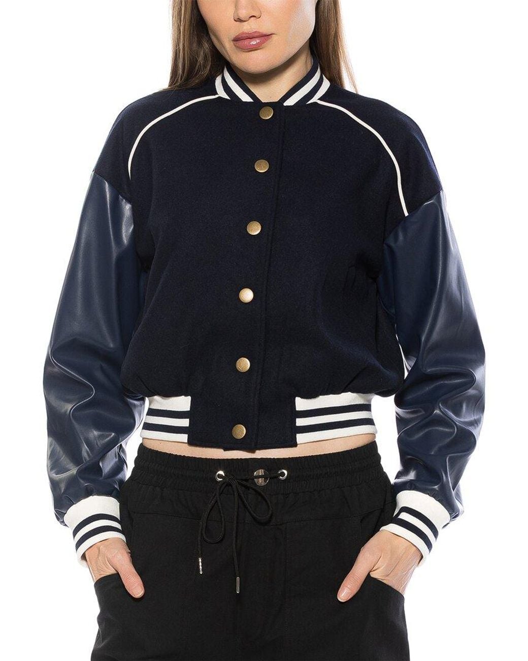 Alexia Admor Blue Ciela Varsity Bomber Jacket
