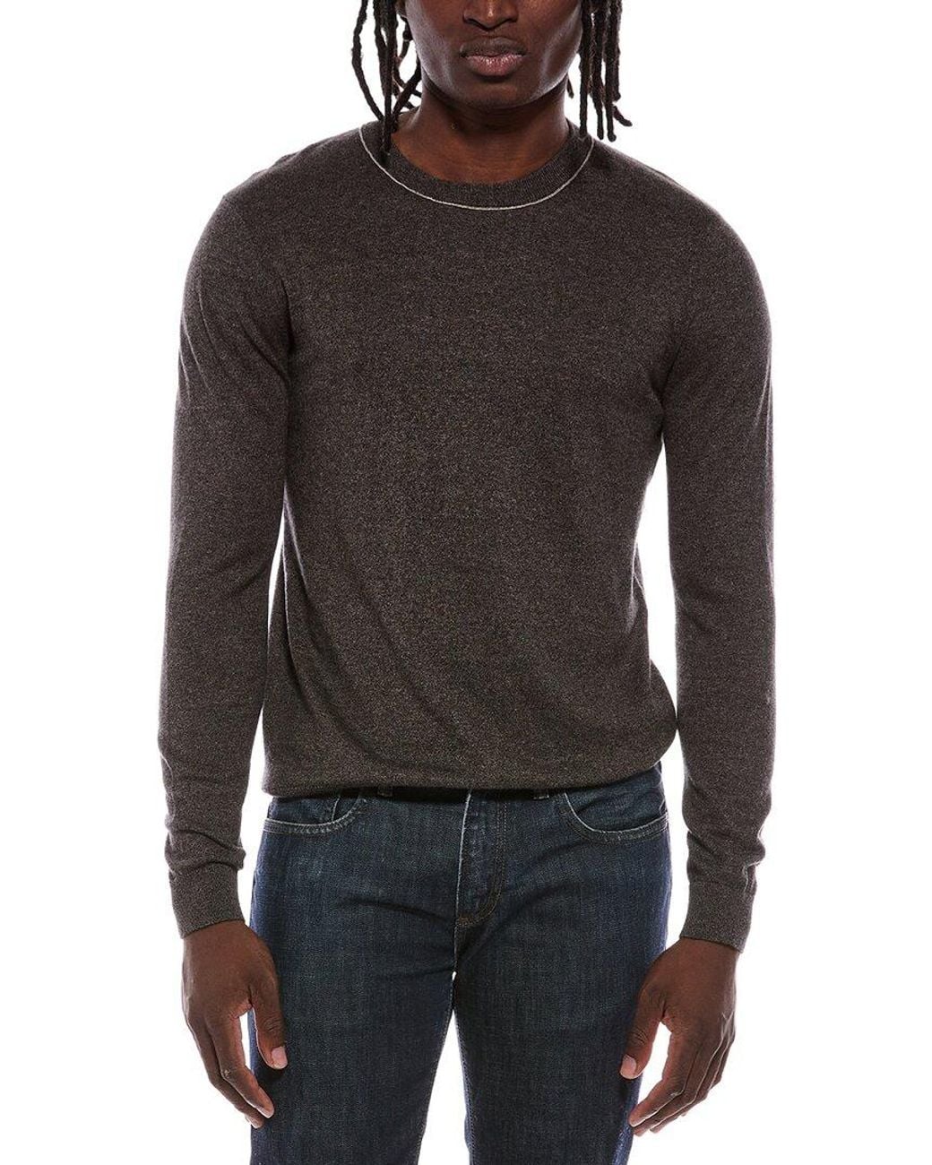 Autumn Cashmere Black Italian Crewneck Contrast Outlink Sweater for men