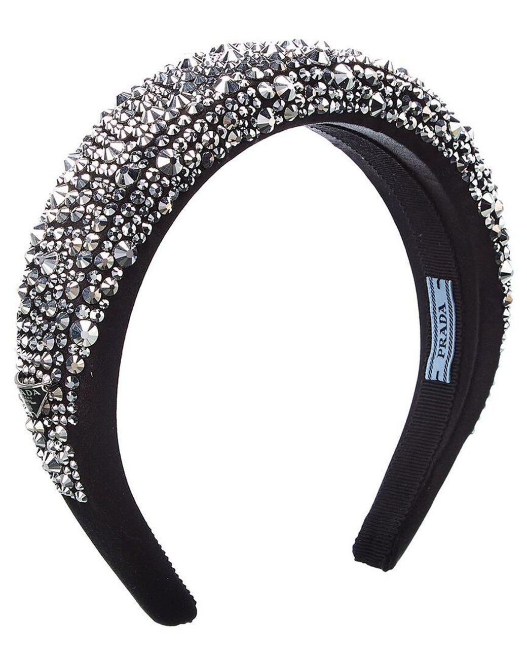 Prada Satin & Crystal Headband in Black | Lyst