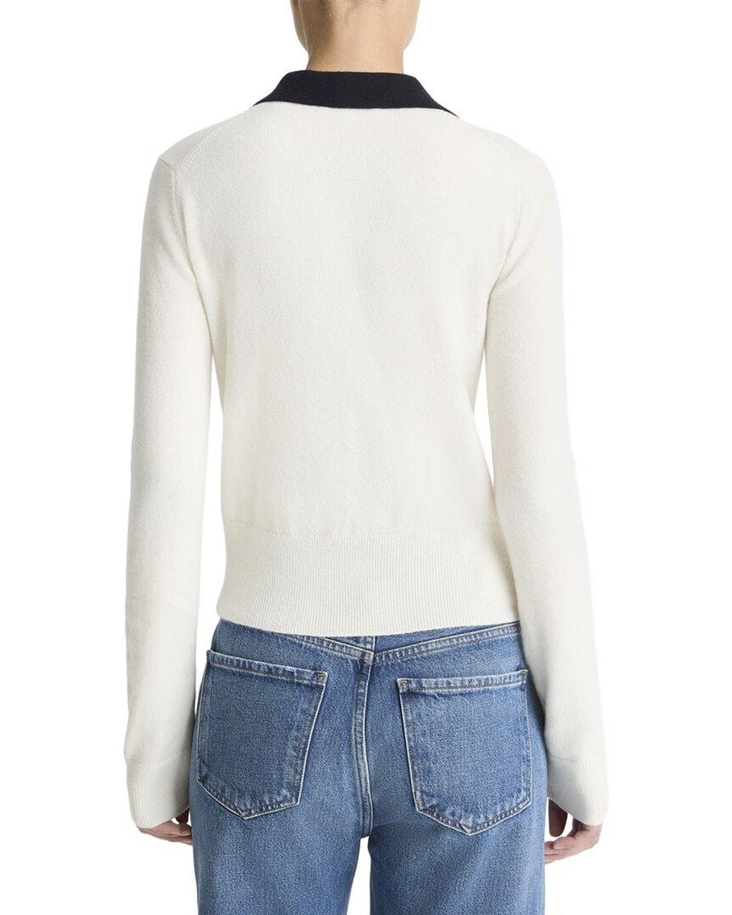 Vince White Contrast Collared Wool & Cashmere-Blend Cardigan