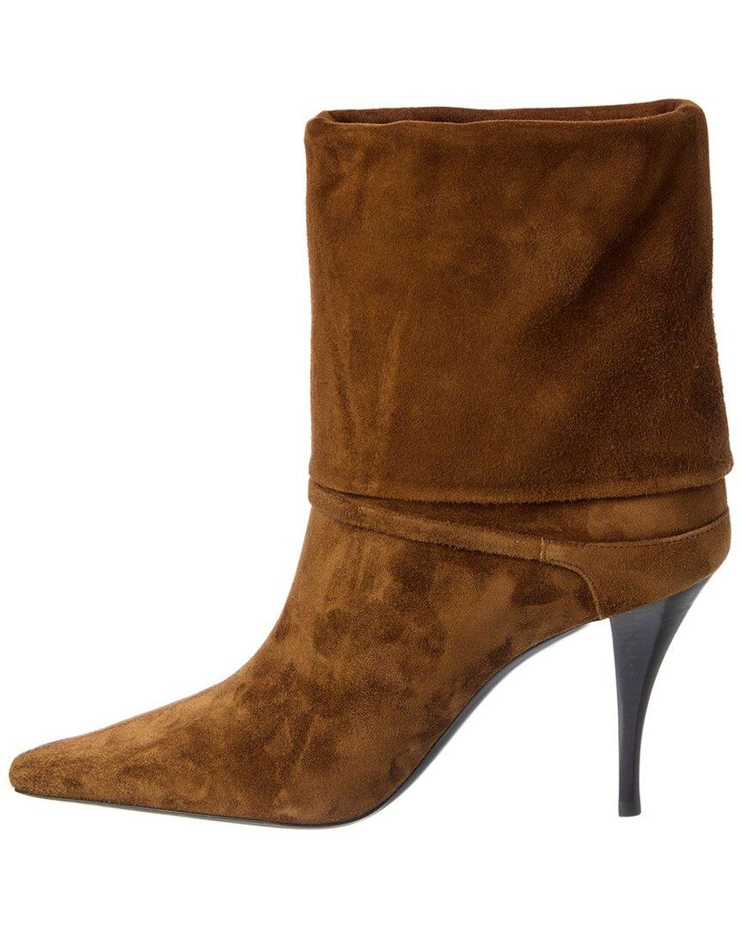 Saint Laurent Brown Vicky 90 Suede Bootie