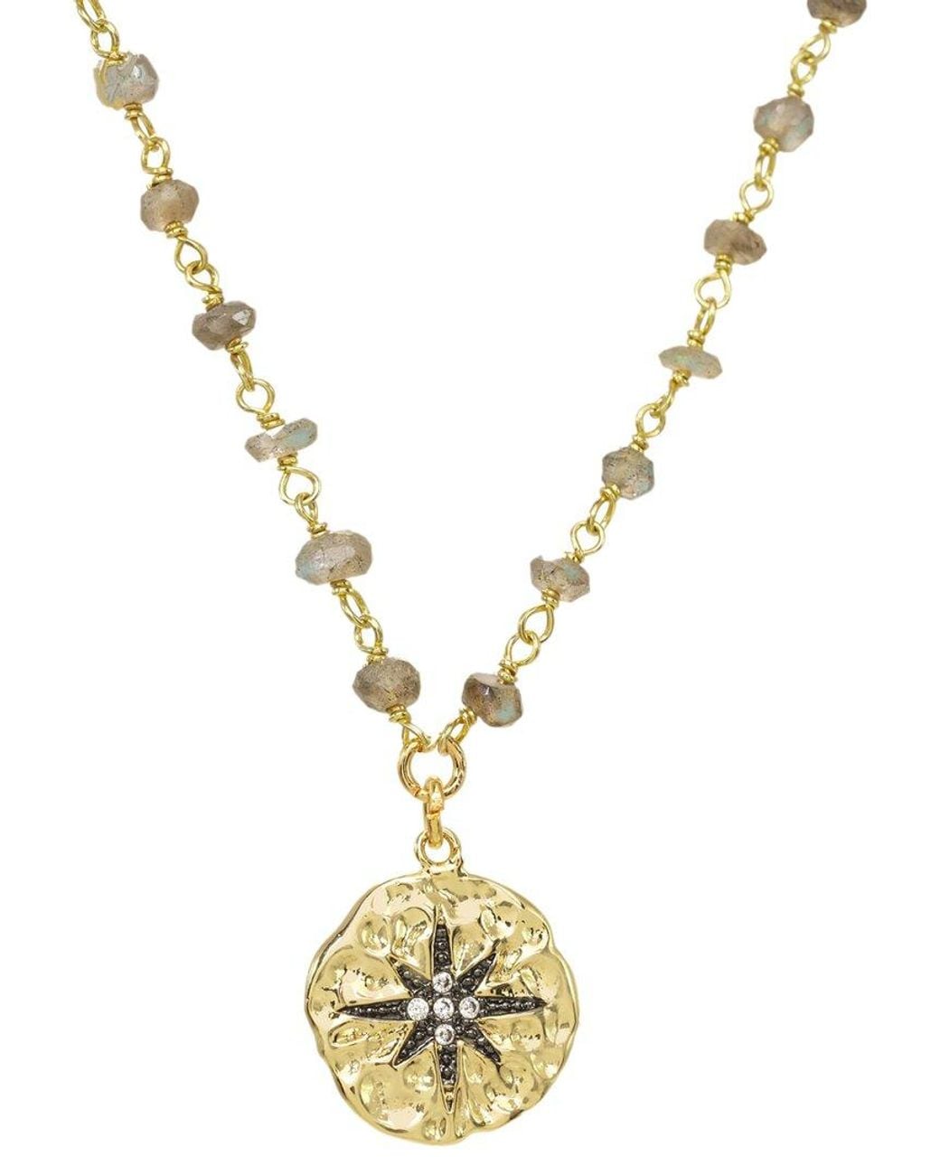 Rachel Reinhardt Jewelry Metallic 14k Vermeil Labradorite Cz Wrap Necklace