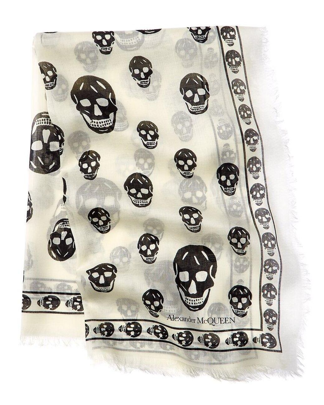 McQueen White Skull Silk-blend Scarf for men