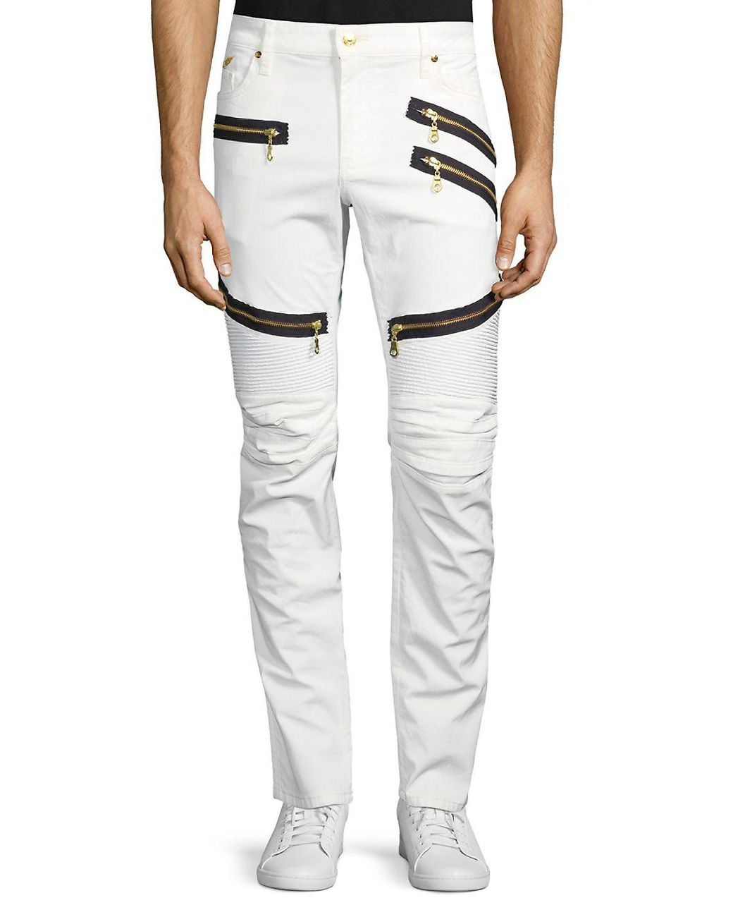 Jean Denim Ribbed Panel Biker Jeans 