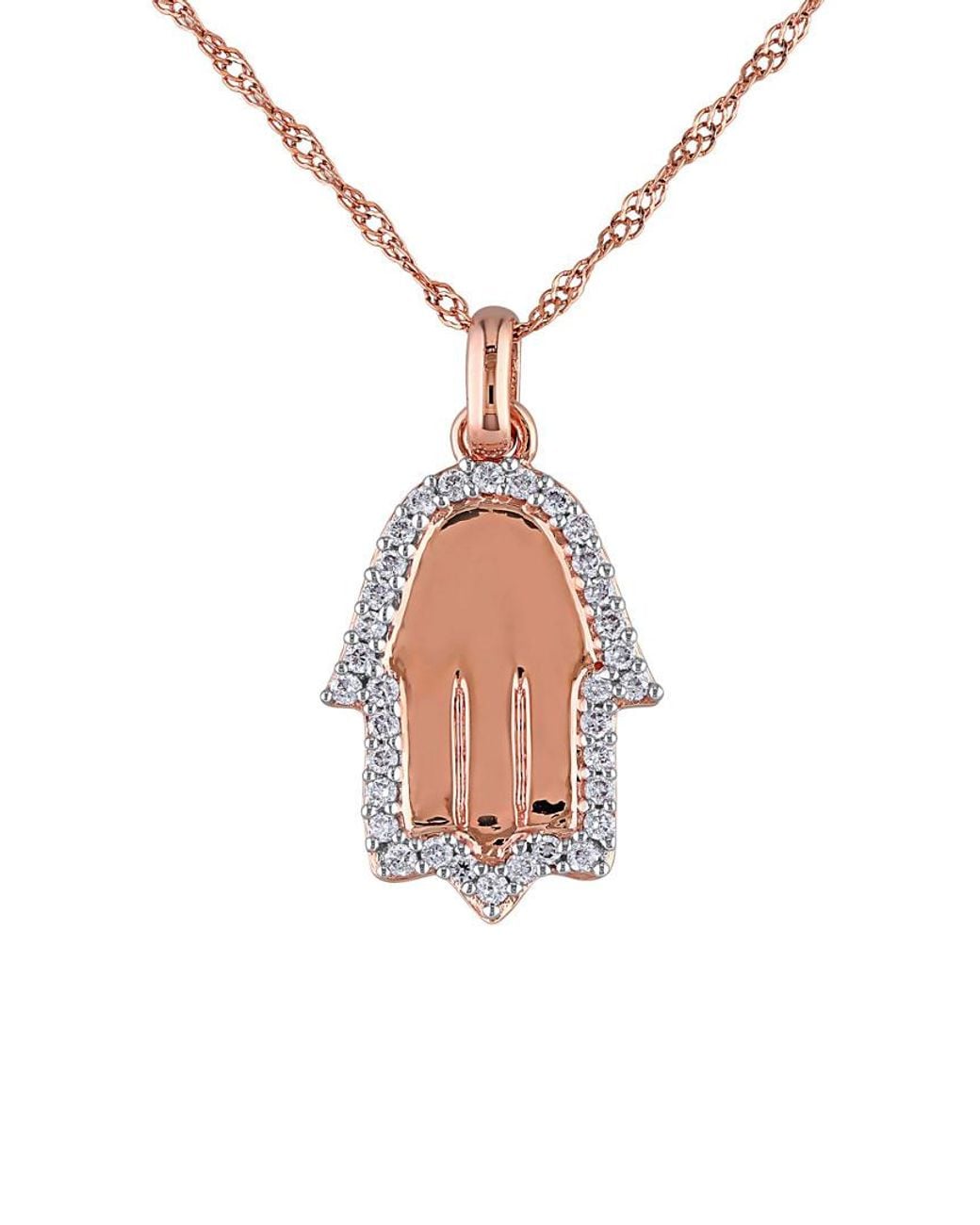 Diamond Select Cuts White 14k Rose Gold 0.14 Ct. Tw. Diamond Hamsa Necklace