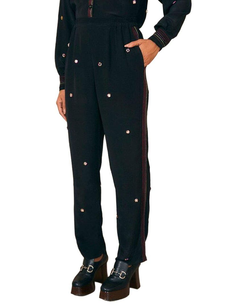 Farm Rio Blue Beaded Mirror Trim Pant