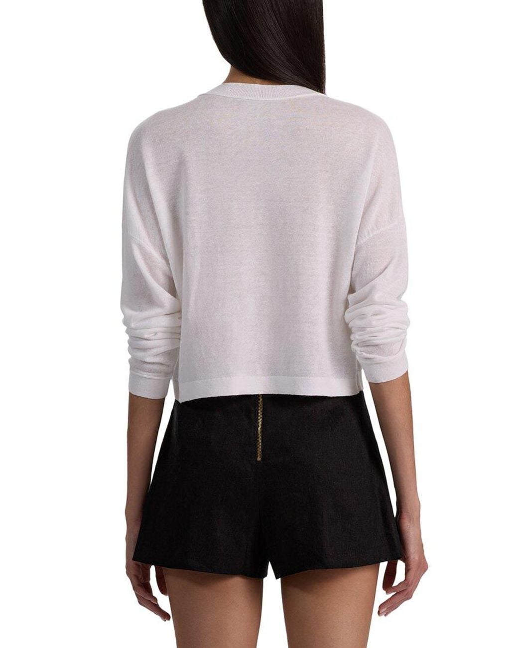 Alice + Olivia White Alaina Easy Cropped Henley Top