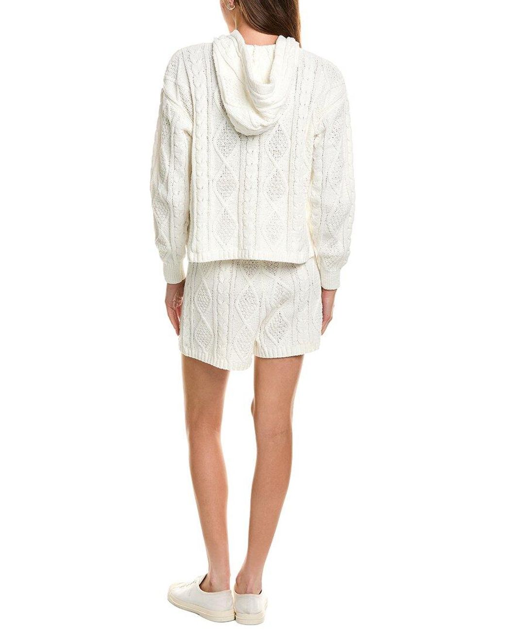 525 America White 2Pc Sutton Chenille Cable Hoodie & Short Set