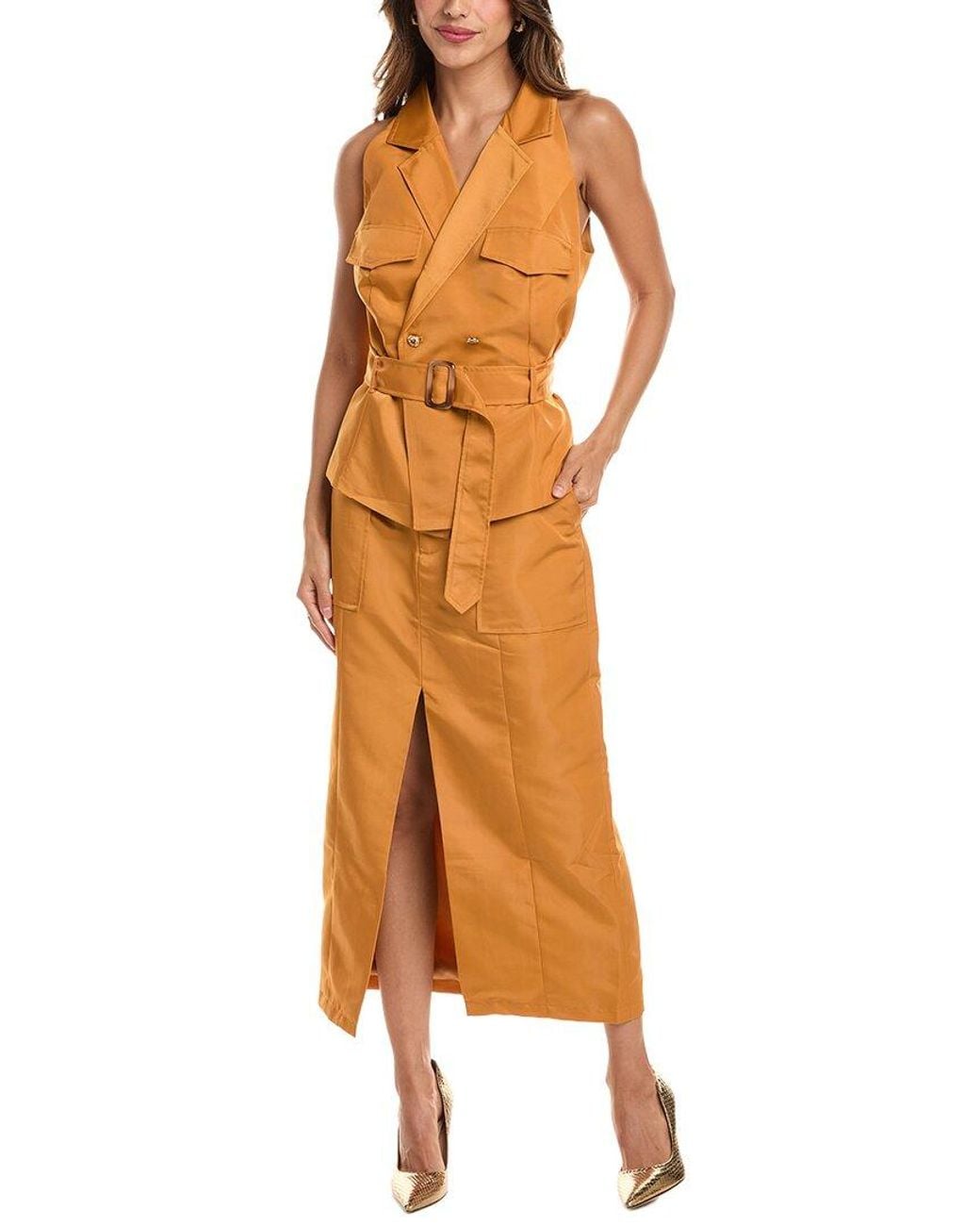 Pascale La Mode Orange 2Pc Premium Vest & Skirt Set