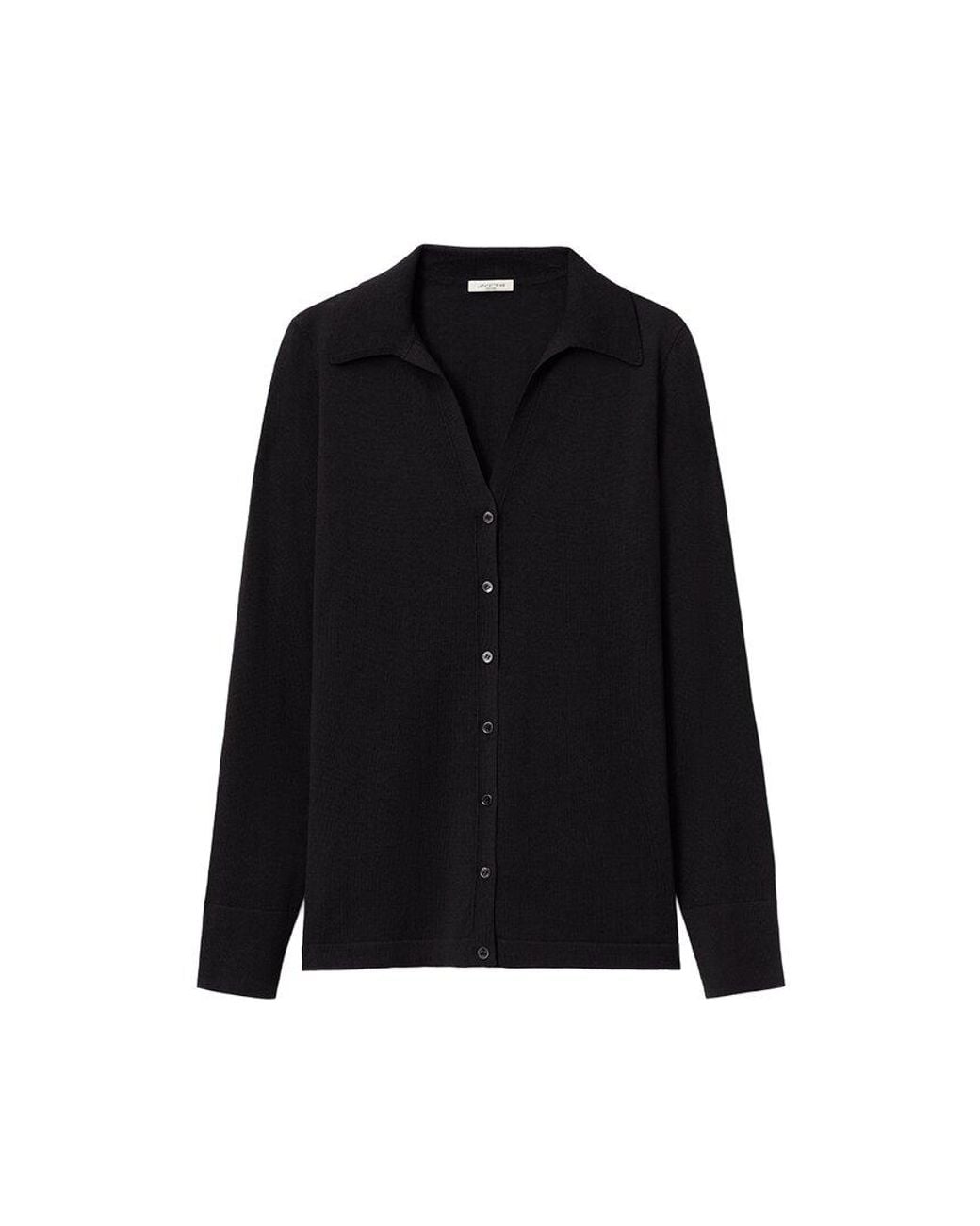 Lafayette 148 New York Black Plus Button Front Polo Silk-Blend Cardigan
