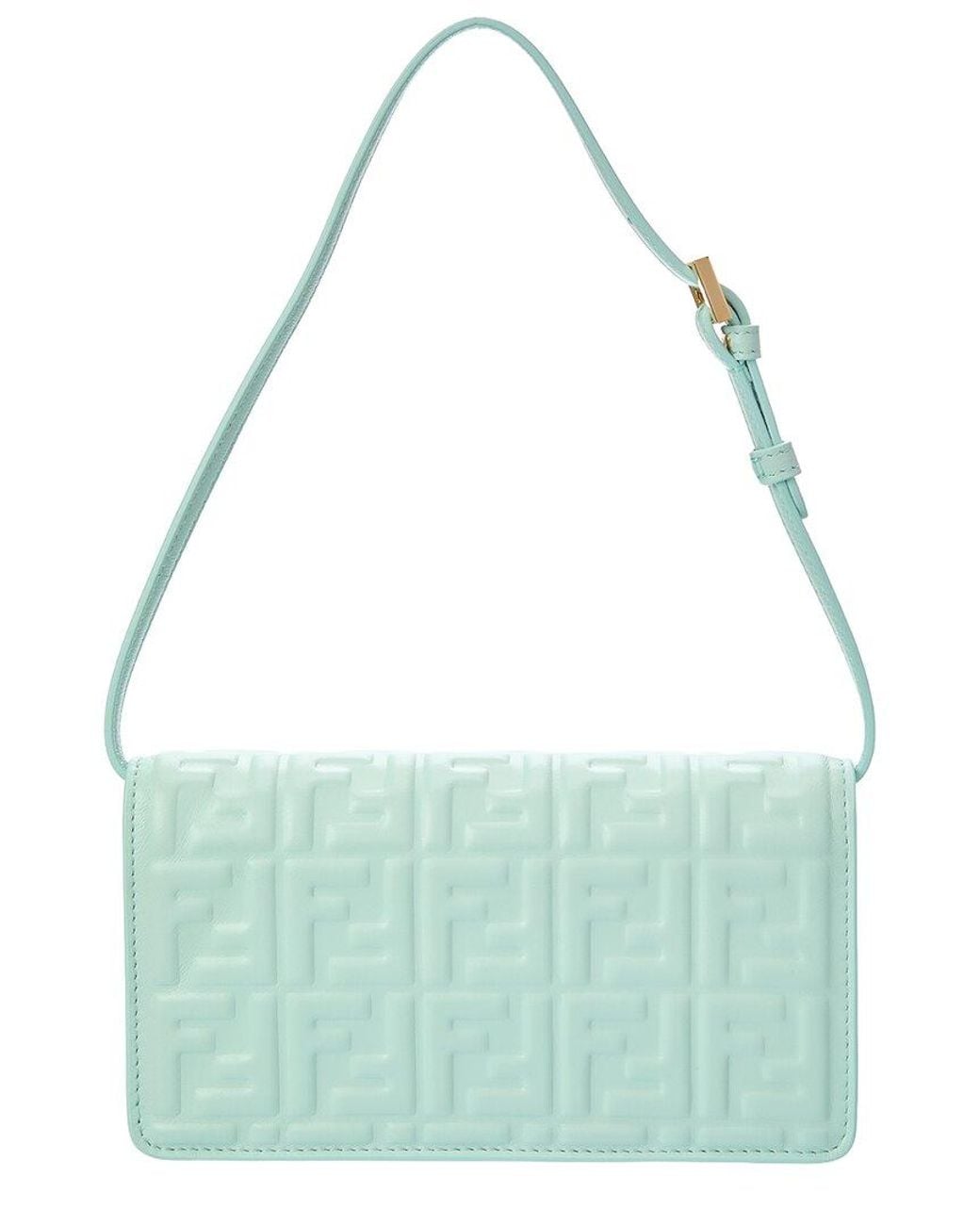Fendi Blue Baguette Ff Leather Wallet On Chain