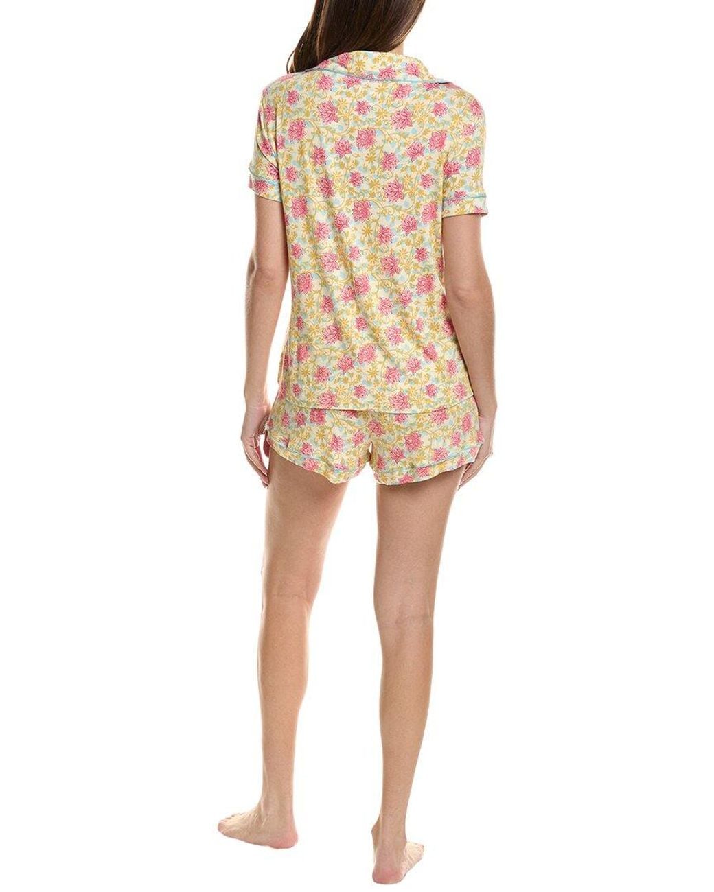 THREAD & STITCH Natural 2Pc Notch Collar Top & Short Pj Set