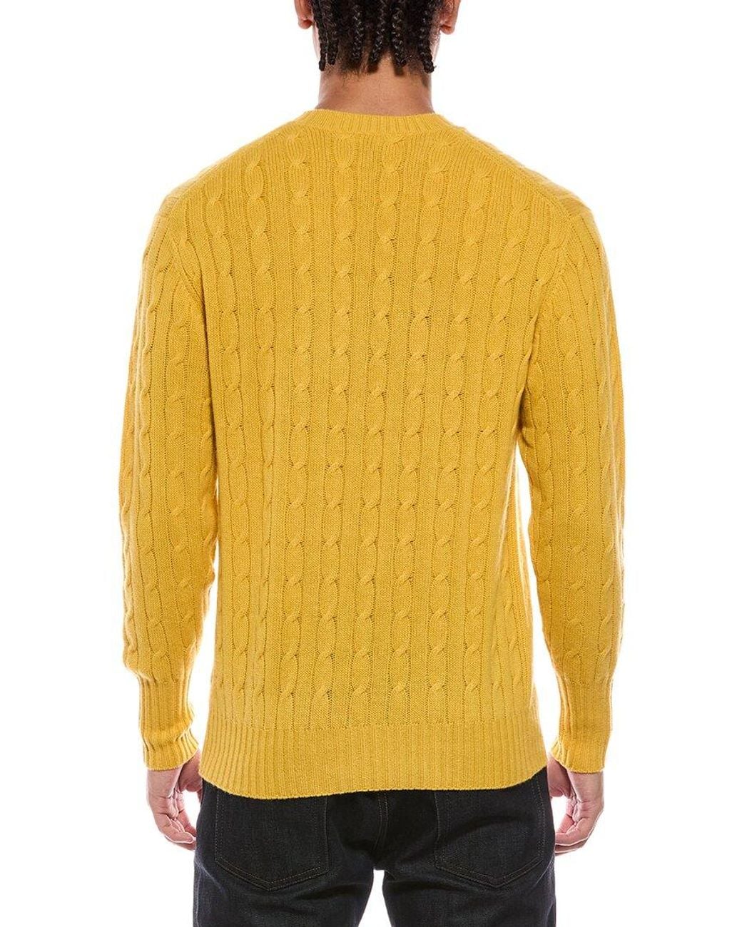 N.Peal Cashmere Yellow Thames Cable 100% Cashmere Crewneck Sweater for men