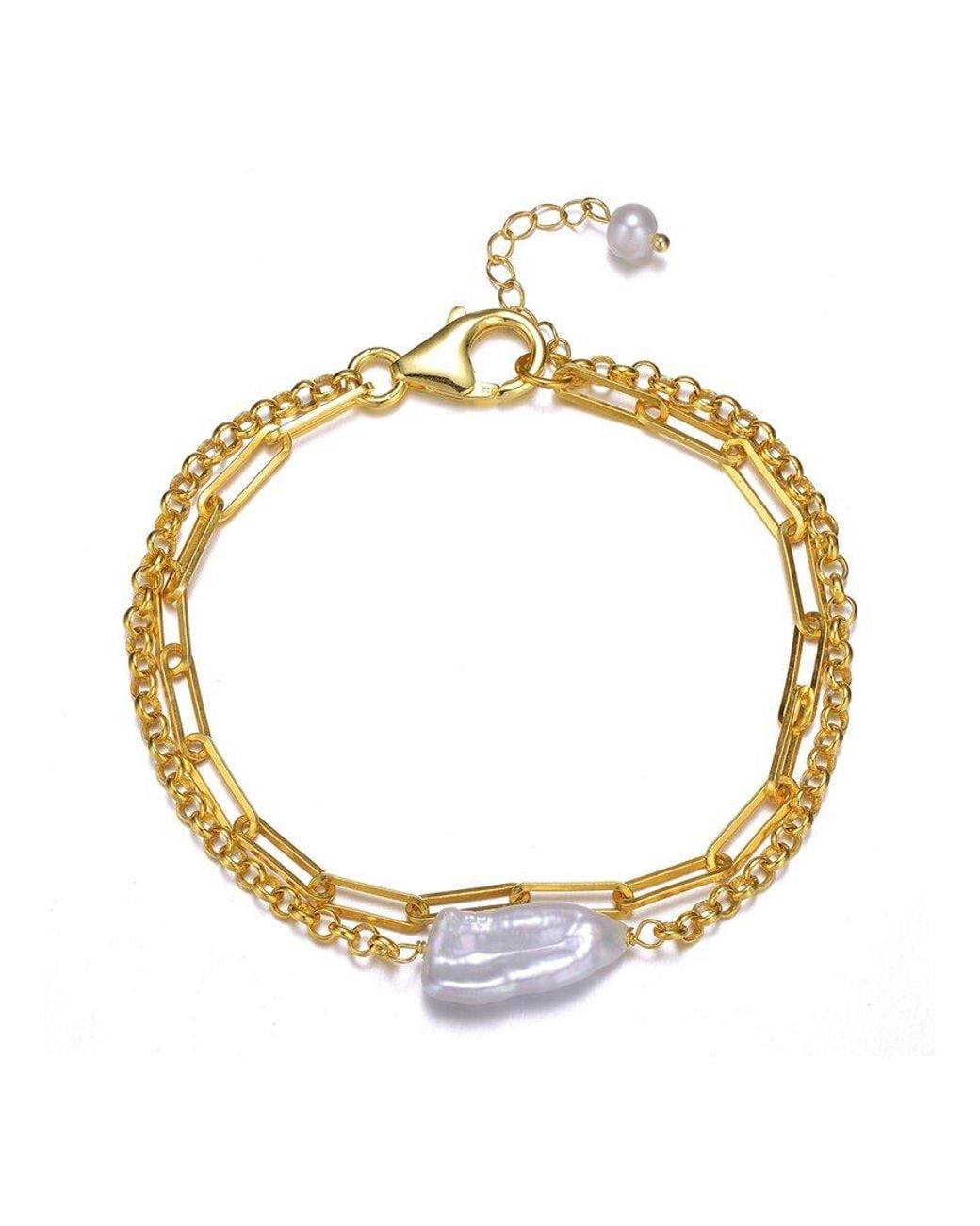 Genevive Jewelry Metallic 14k Over Silver 18-20mm Pearl Bracelet
