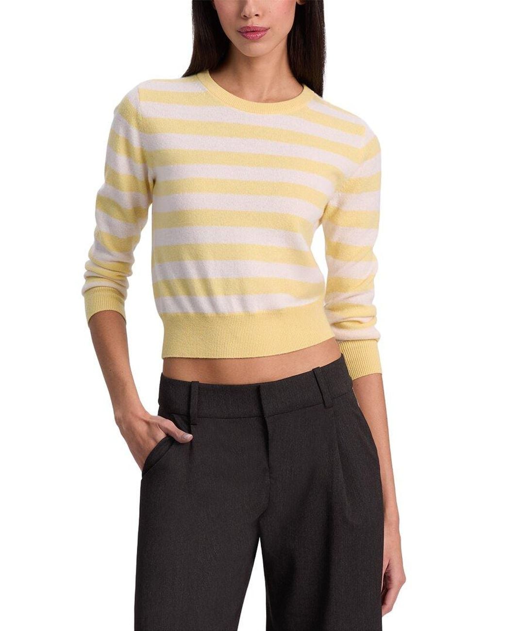 Alice + Olivia Black Carolann Shrunken Cashmere-Blend Top
