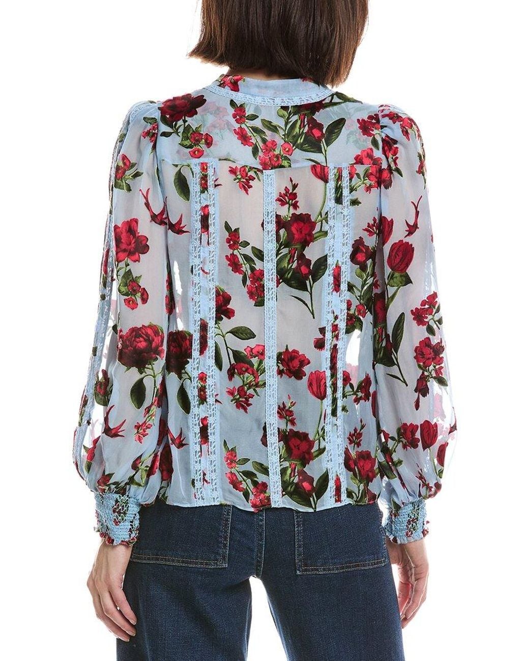 Alice + Olivia Arlette Collared Blouson Sleeve Silk-Blend Blouse