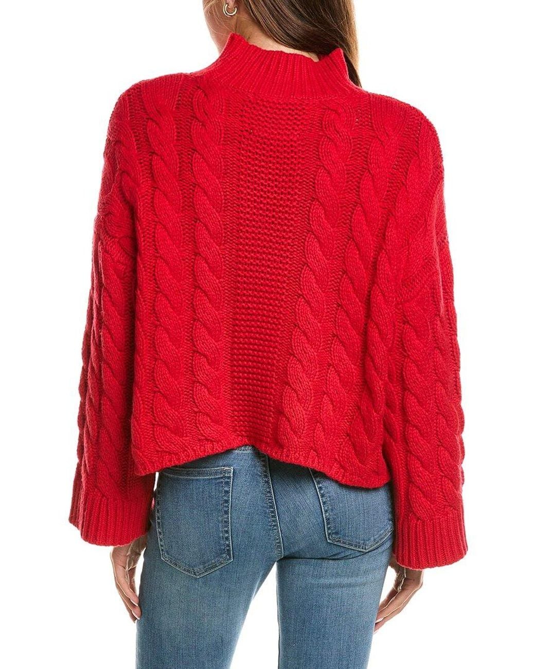 525 America Red Oversized Chunky Cable Mock Neck Sweater