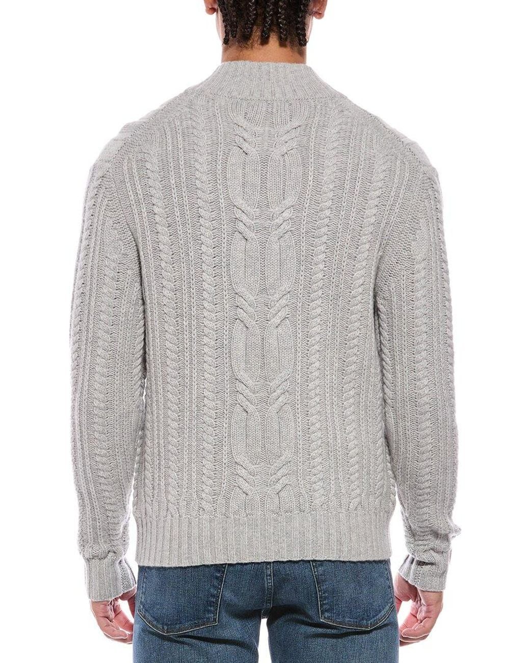 N.Peal Cashmere Gray Oversized Cable 100% Cashmere Mock Neck Cardigan for men