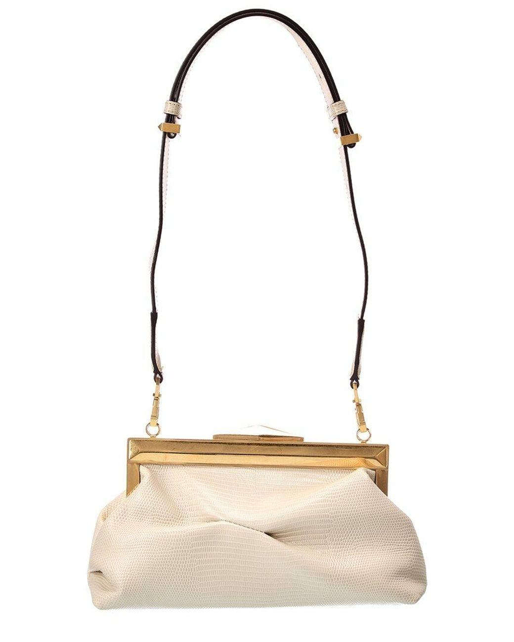 Jimmy Choo White Diamond Small Lizard-Embossed Leather Clutch