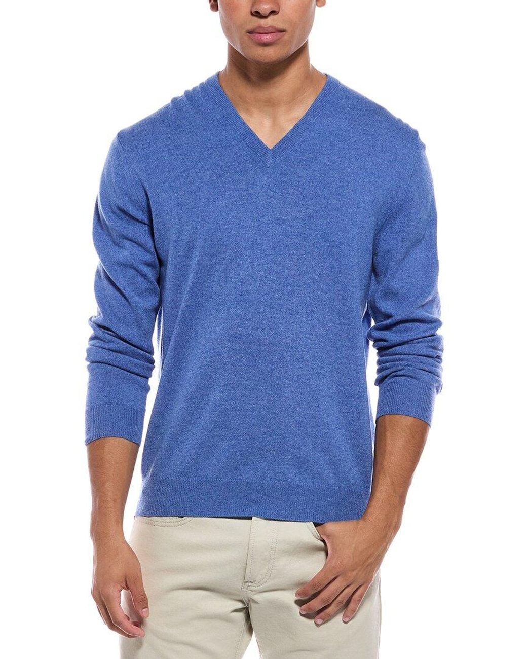 N.Peal Cashmere Blue Burlington Cashmere V-Neck Sweater for men