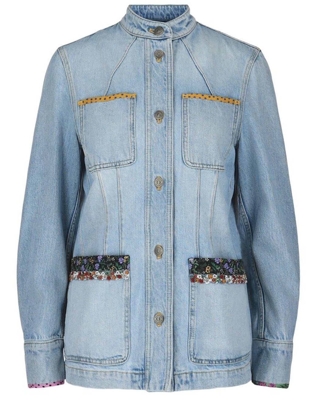 Valentino Blue Embroidered Trimmed Denim Jacket
