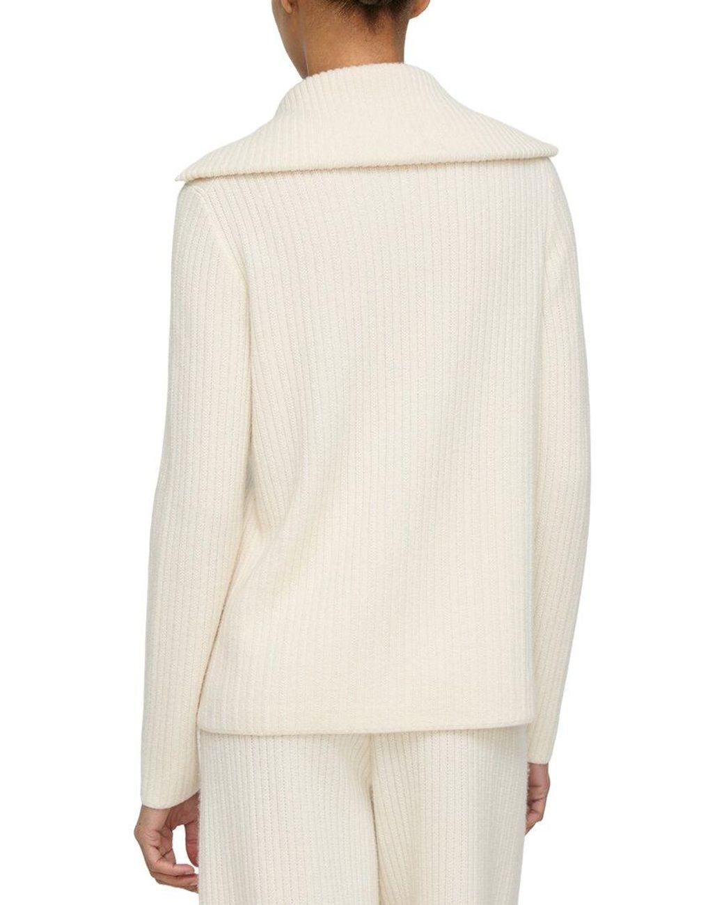 Lafayette 148 New York White Mixed Stitch Split Collar 100% Cashmere Coat