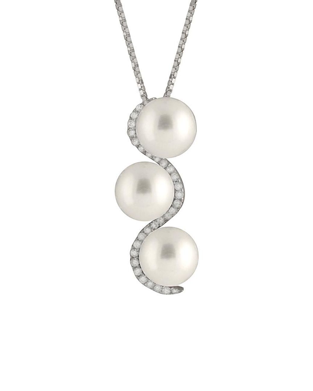 Splendid White Rhodium Plated Silver 8-8.5mm Freshwater Pearl Necklace