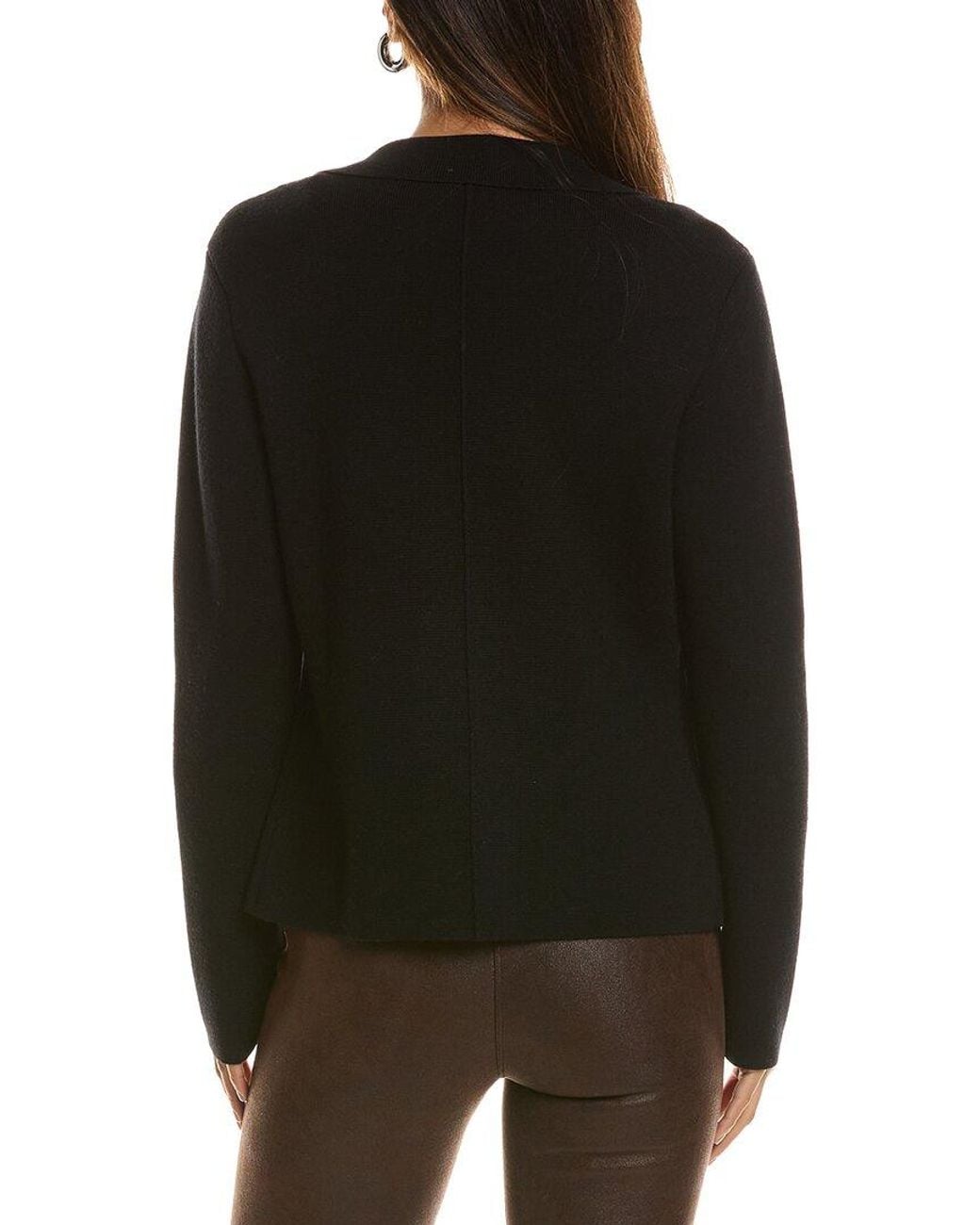 Bruno Magli Black Contrast Trim V-Neck Wool Cardigan