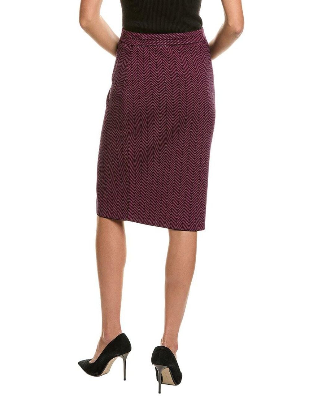St. John Red Herringbone Tweed Knit Skirt