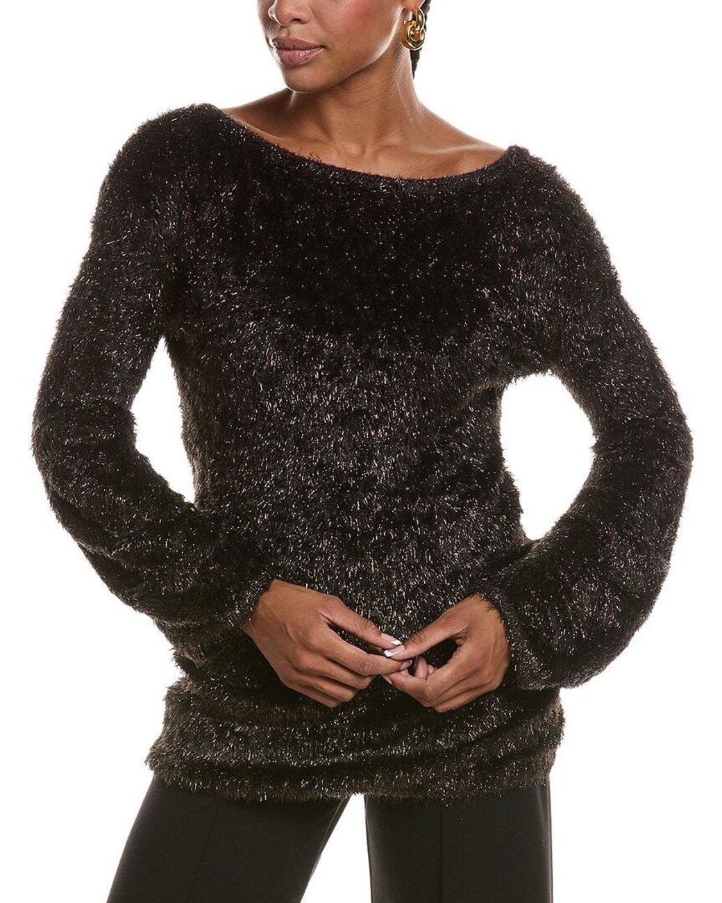 Diane von Furstenberg Black Serina Eyelash Tinsel Sweater
