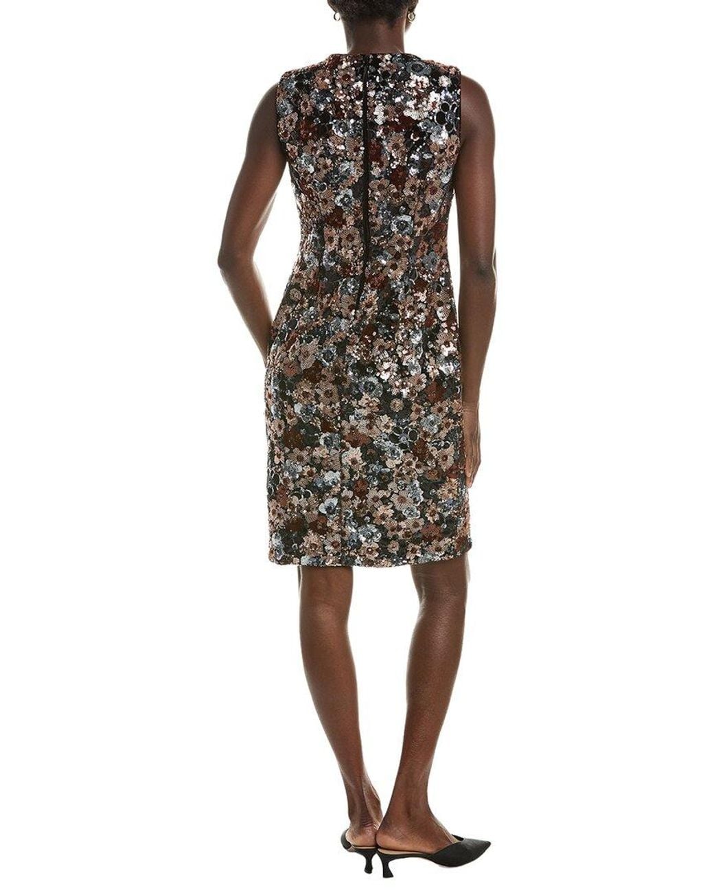 Anne Klein Black Classic Sheath Floral Sequin Dress