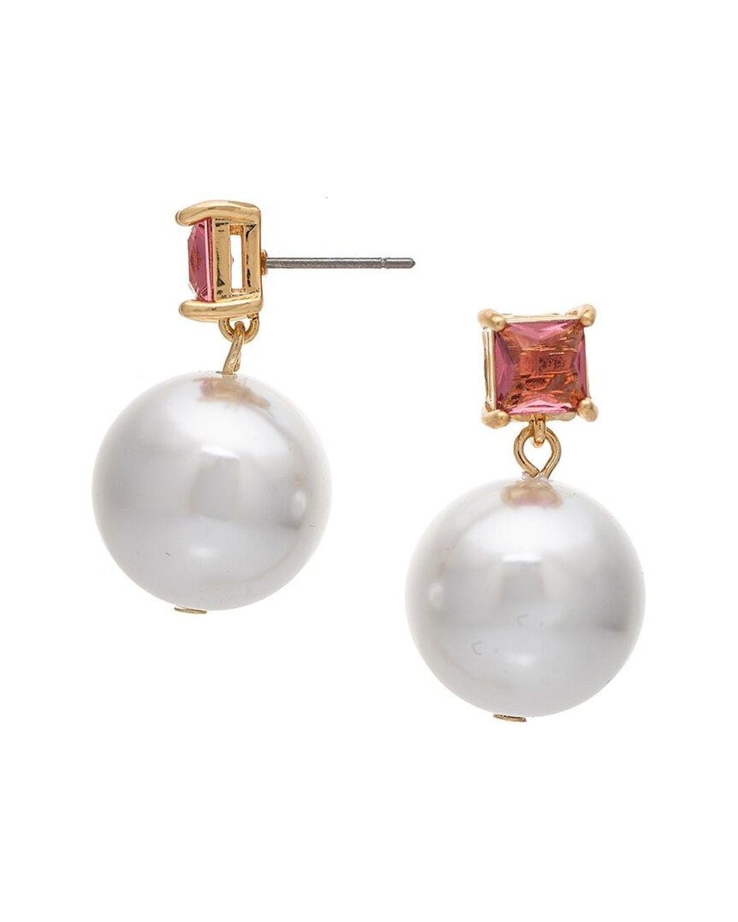 Rivka Friedman White 18K Plated 15Mm Pearl Cz Earrings