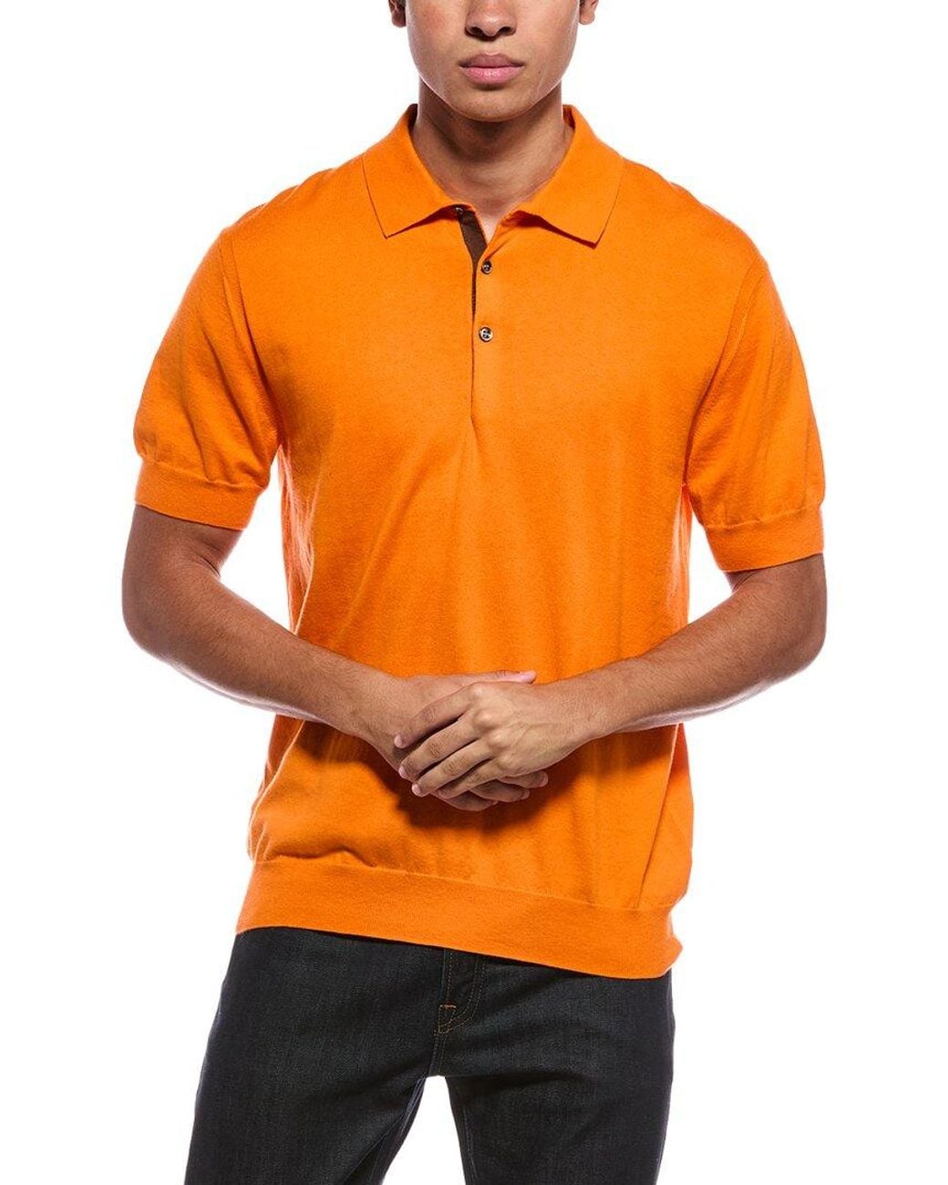 N.Peal Cashmere Orange Cashmere-Blend Polo Shirt for men