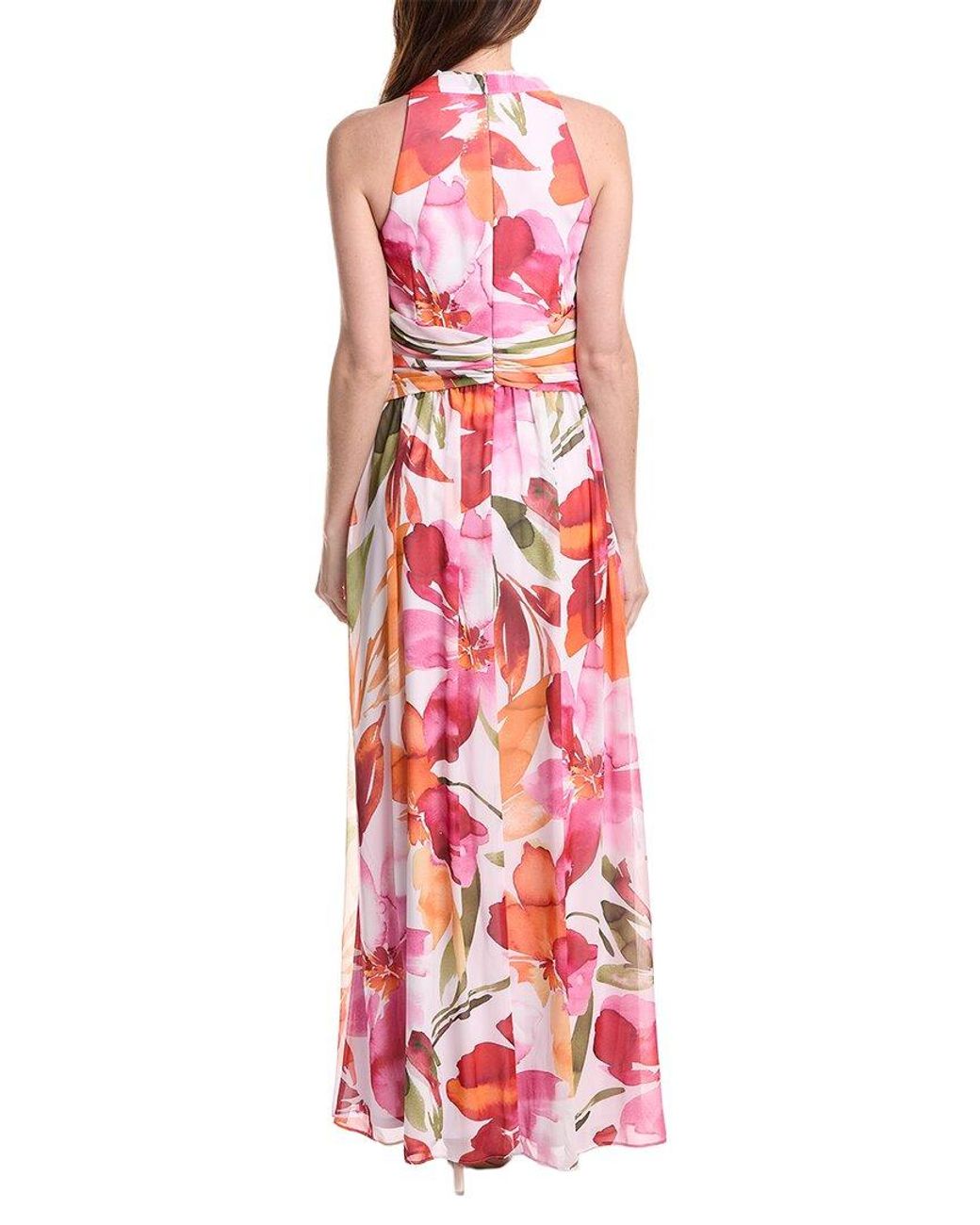Adrianna Papell Red Sleeveless Maxi Print Dress