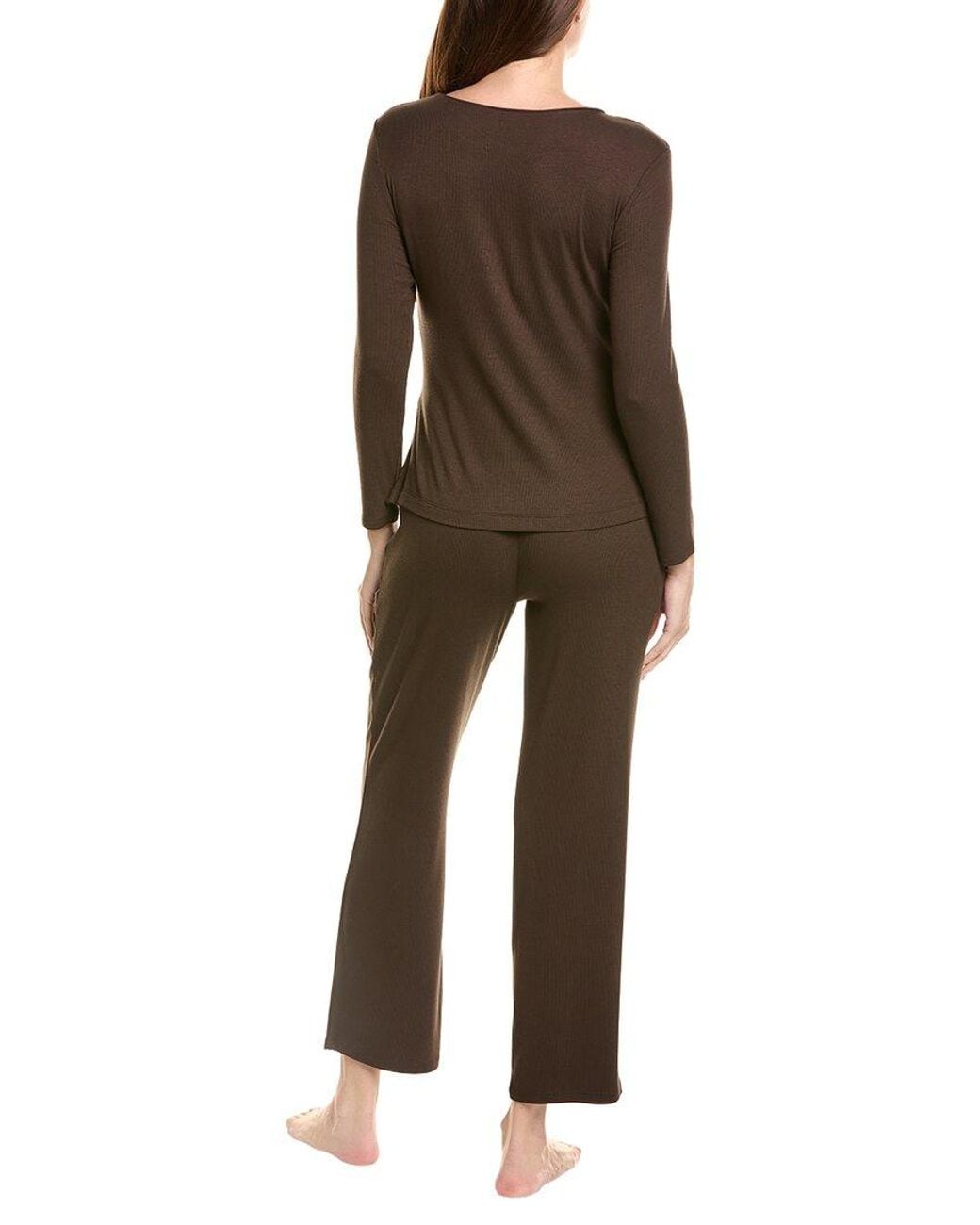 Natori Brown 2Pc Bamboo Long Sleeve Pajama Set