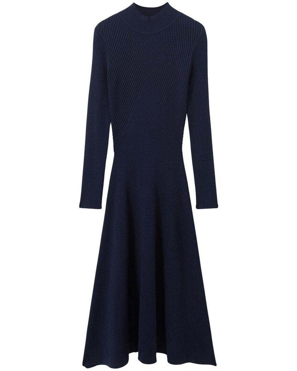 Reiss Blue Hannah-Plain Fluted Knitted Midi Dress