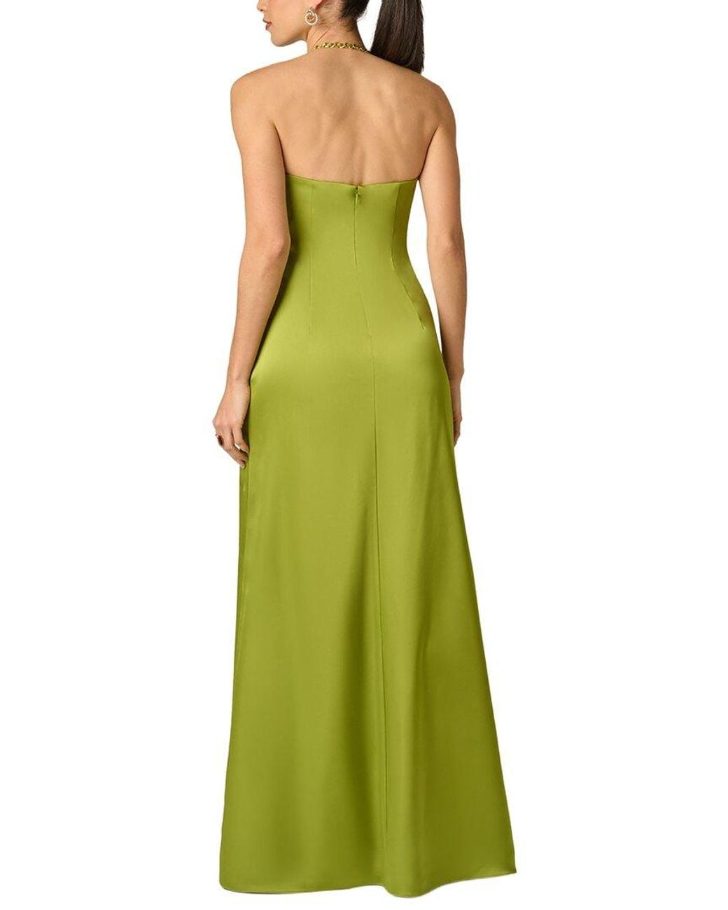 Adrianna Papell Green Stretch Satin Long Dress