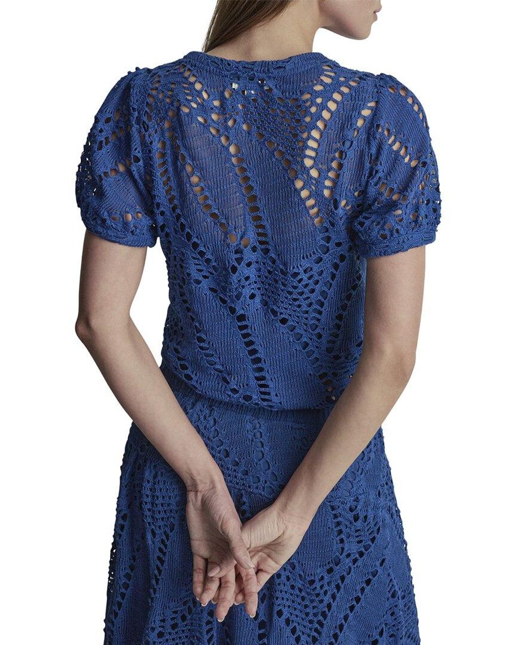 DKNY Blue Crochet Leaf Top